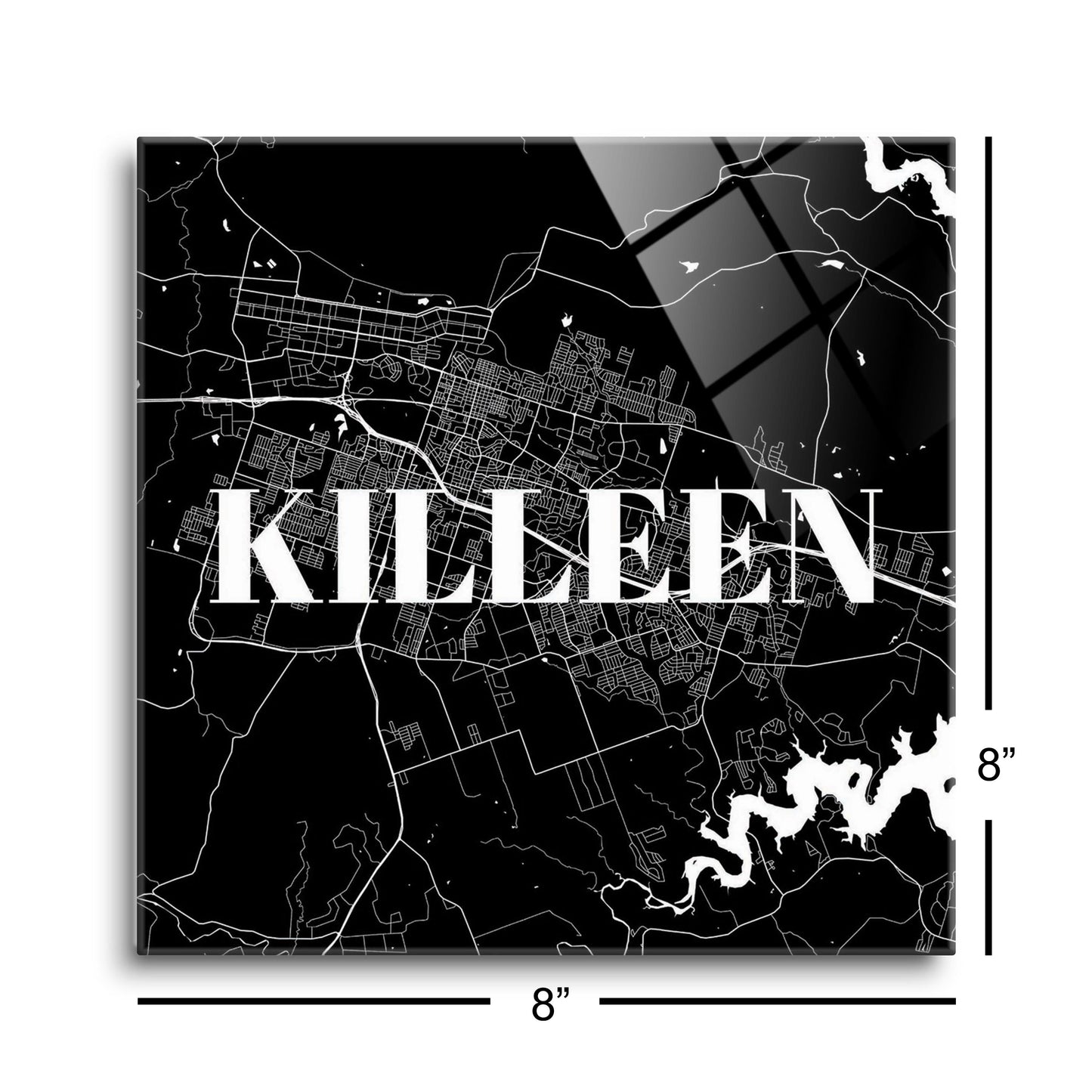 Minimalistic B&W Texas Killeen Map | Hi-Def Glass Art | Eaches | Min 2