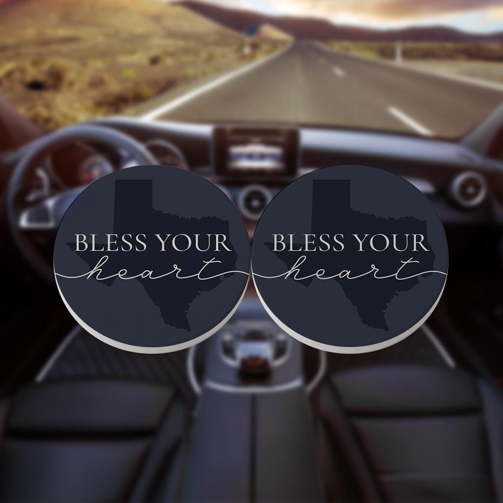 Modern Minimalist Texas Bless Your Heart | Absorbent Car Coasters | Set of 2 | Min 4
