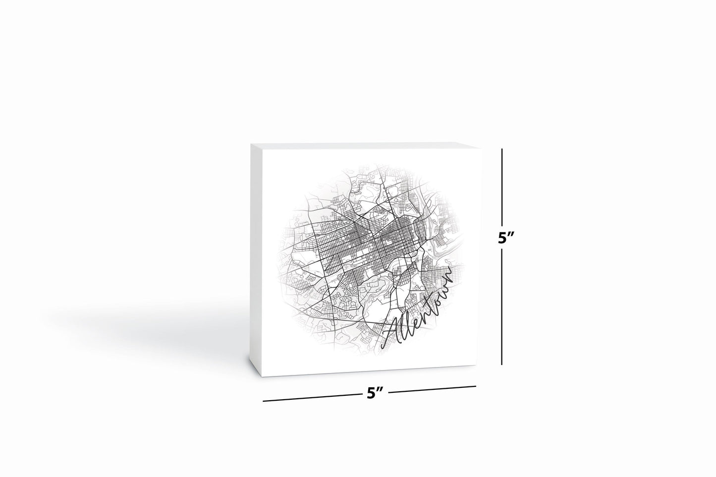 Minimalistic B&W Pennsylvania Allentown Circle Map | Wood Block | Eaches | Min 4