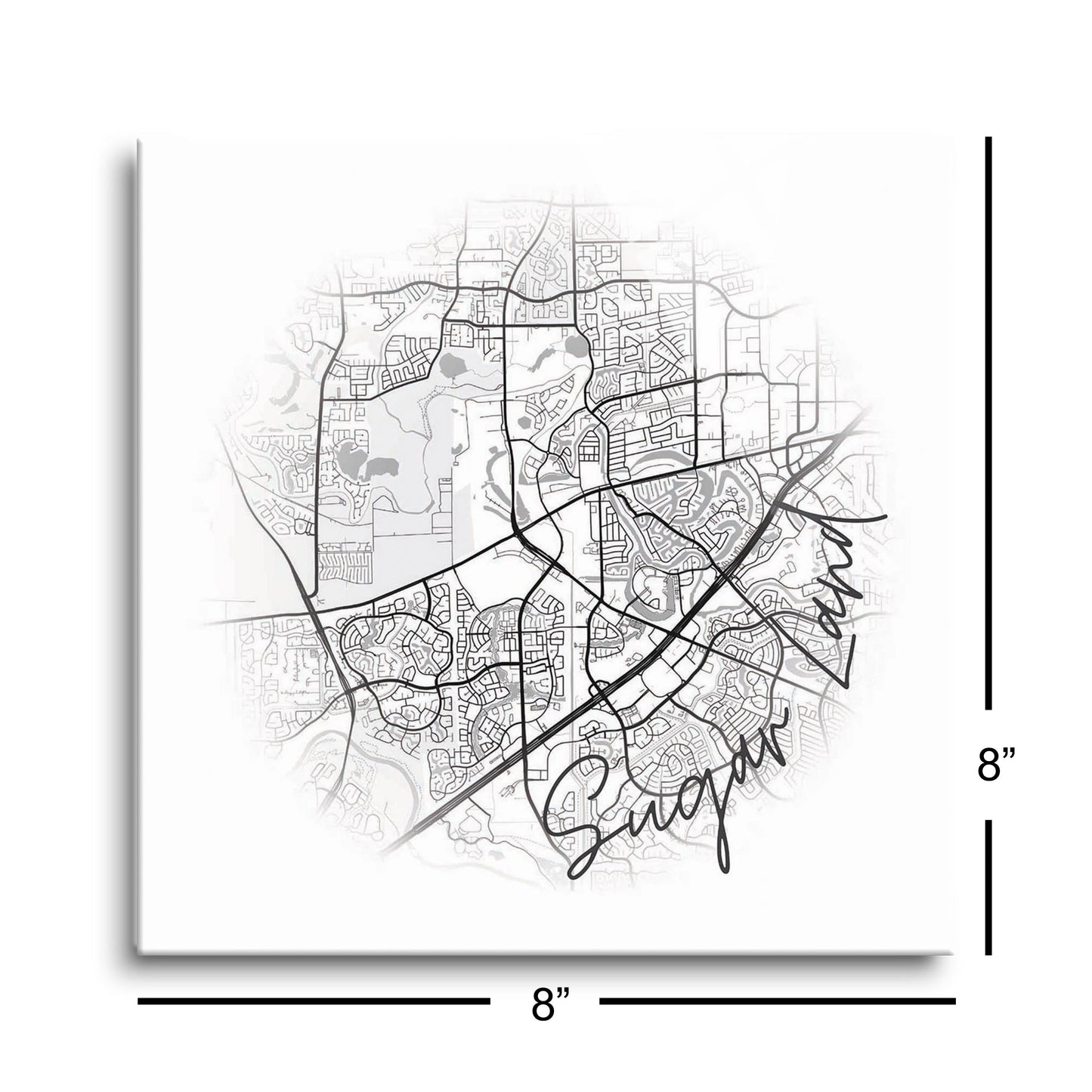 Minimalistic B&W Texas Sugarland Circle Map | Hi-Def Glass Art | Eaches | Min 2