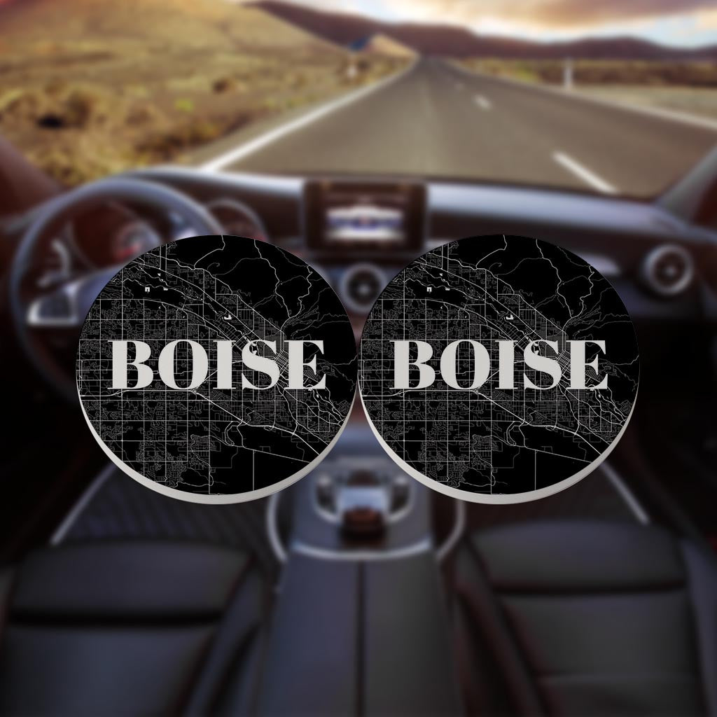 Minimalist B&W Idaho Boise Map | Absorbent Car Coasters | Set of 2 | Min 4