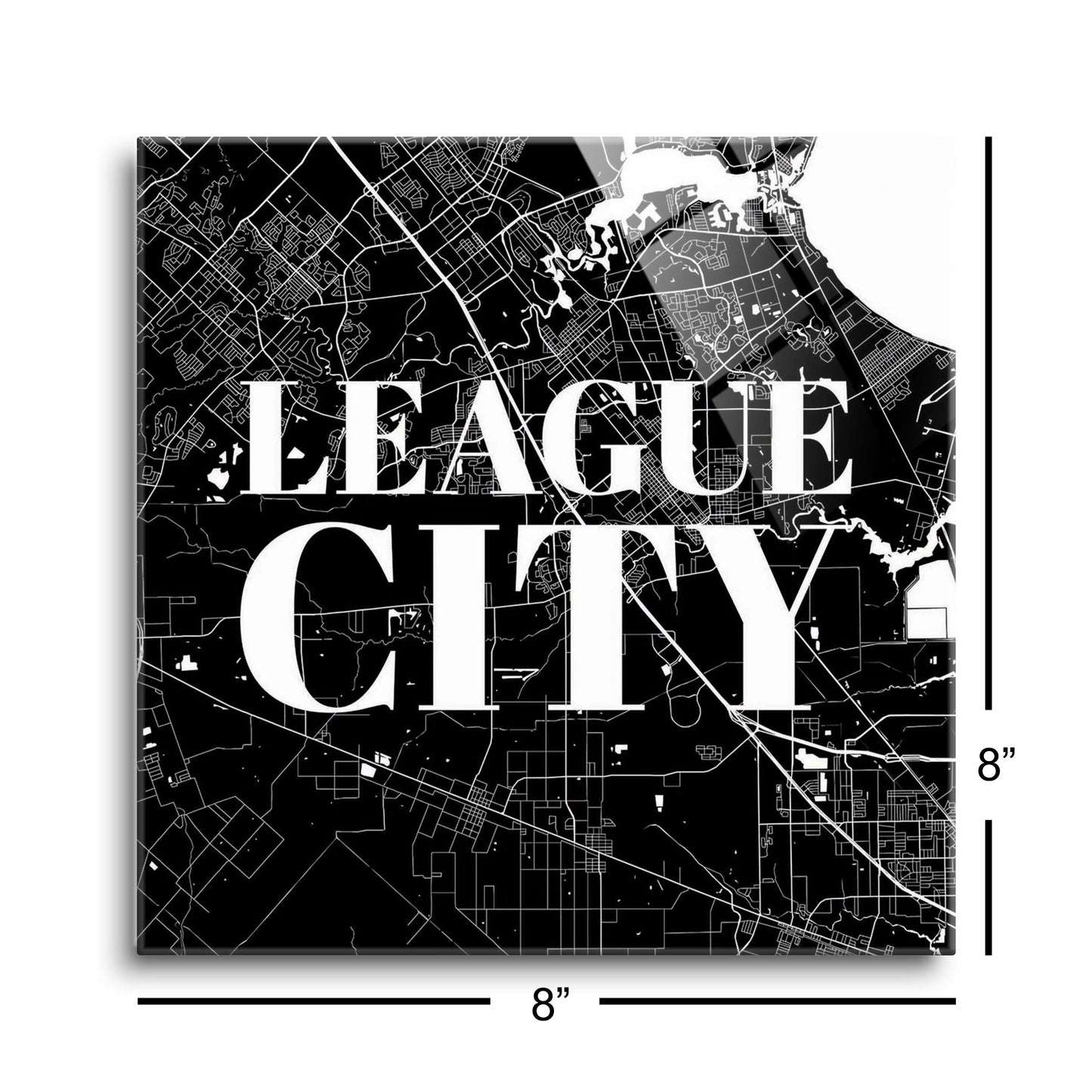 Minimalistic B&W Texas League City Map | Hi-Def Glass Art | Eaches | Min 2