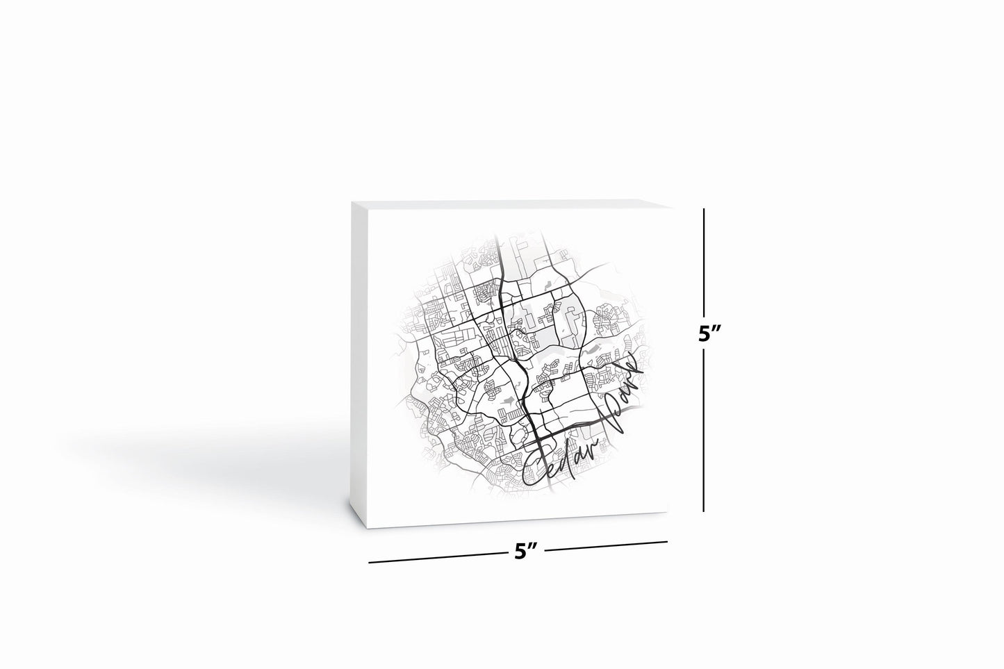 Minimalistic B&W Texas Cedar Park Circle Map | Wood Block | Eaches | Min 4
