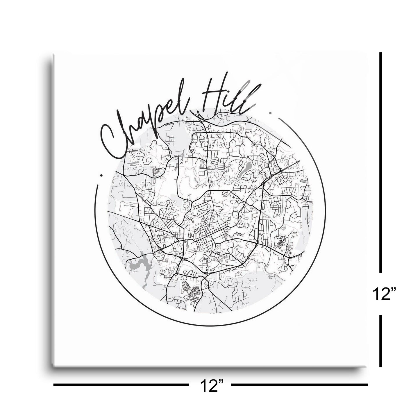 Minimalistic B&W North Carolina Chapel Hill Circle Map | Hi-Def Glass Art | Eaches | Min 1