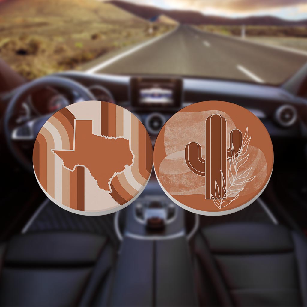Modern Minimalist Texas Set | Absorbent Car Coasters | Set of 2 | Min 4