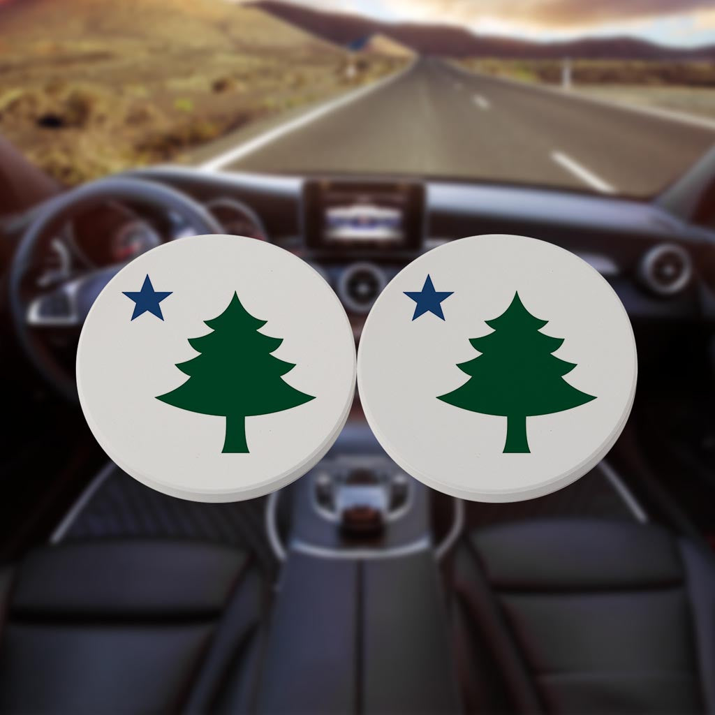 New England Star And Tree | Absorbent Car Coasters | Set of 2 | Min 4