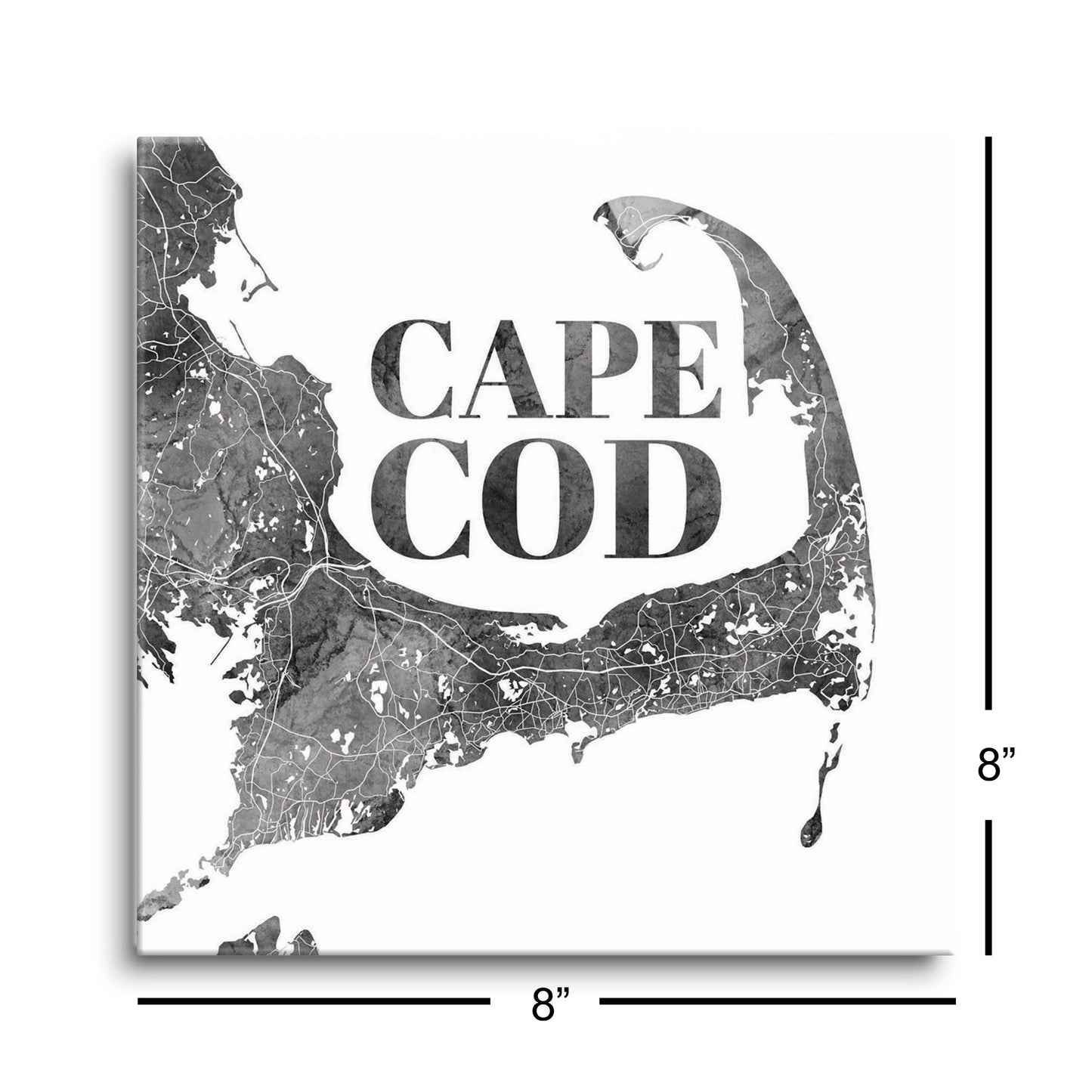 Minimalistic B&W Cape Cod Map | Hi-Def Glass Art | Eaches | Min 2