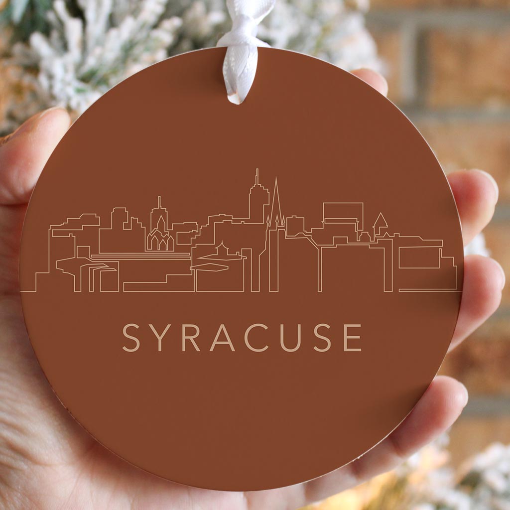 Modern Minimalist New York Syracuse Skyline| Wood Ornament | Eaches | Min 6