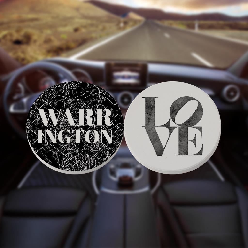 Minimalistic B&W Pennsylvania Warrington Map Love| Absorbent Car Coasters | Set of 2 | Min 4