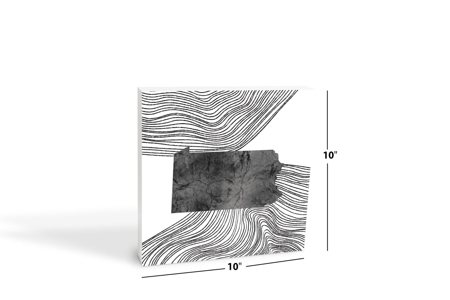 Minimalistic B&W Pennsylvania Shape Fluid Lines | Wood Block | Eaches | Min 2
