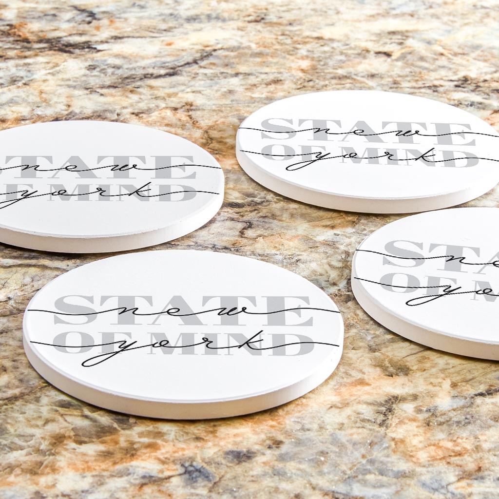 Minimalistic B&W New York Quip Ny State Of Mind | Absorbent Coasters | Set of 4 | Min 2