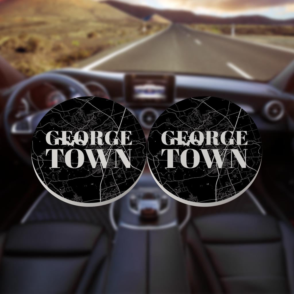 Minimalistic B&W Texas Georgetown Map | Absorbent Car Coasters | Set of 2 | Min 4