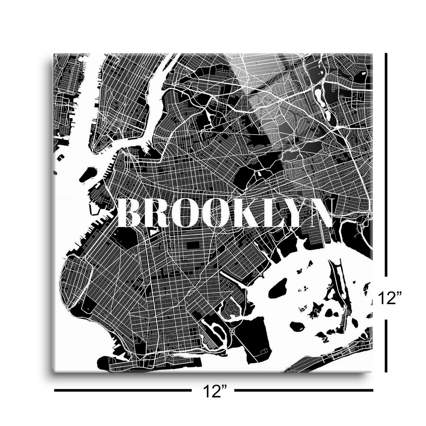 Minimalistic B&W New York Brooklyn Map | Hi-Def Glass Art | Eaches | Min 1
