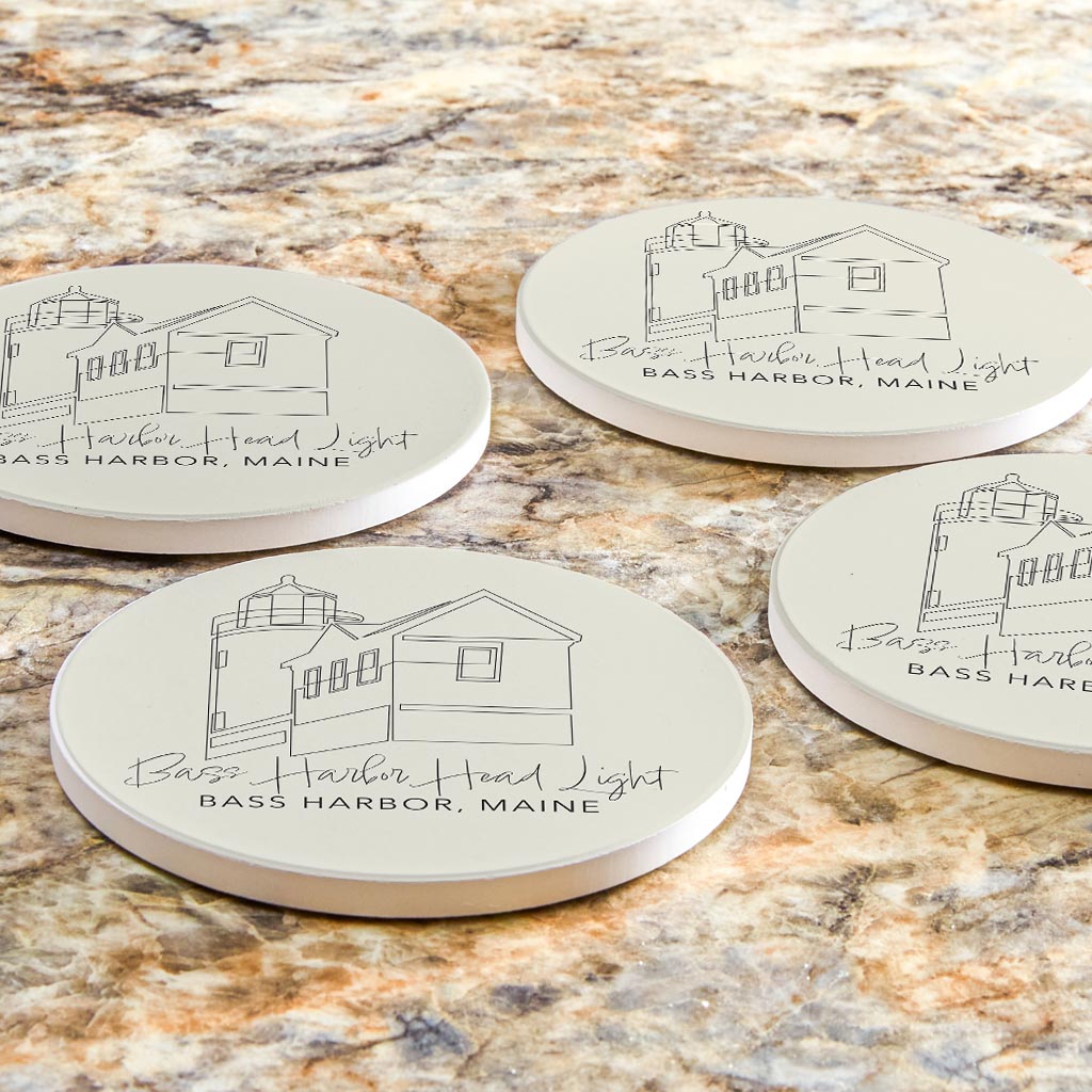 Bass Harbor Head Light Muted Coastal | Absorbent Coasters | Set of 4 | Min 2