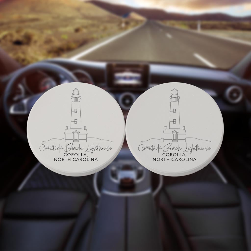 Currituck Beach Lighthouse| Absorbent Car Coasters | Set of 2 | Min 4