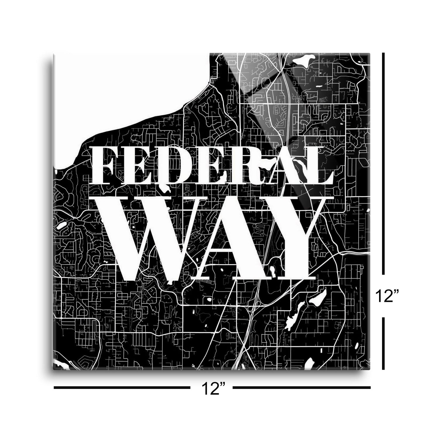 Minimalistic B&W Washington Federal Way Map | Hi-Def Glass Art | Eaches | Min 1