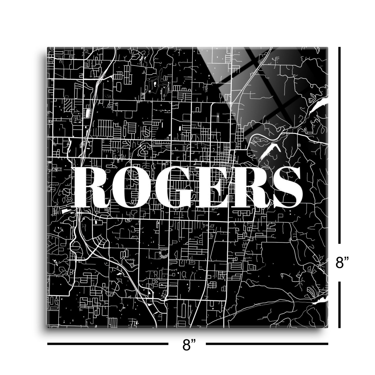 Minimalist B&W Arkansas Rogers Map | Hi-Def Glass Art | Eaches | Min 2
