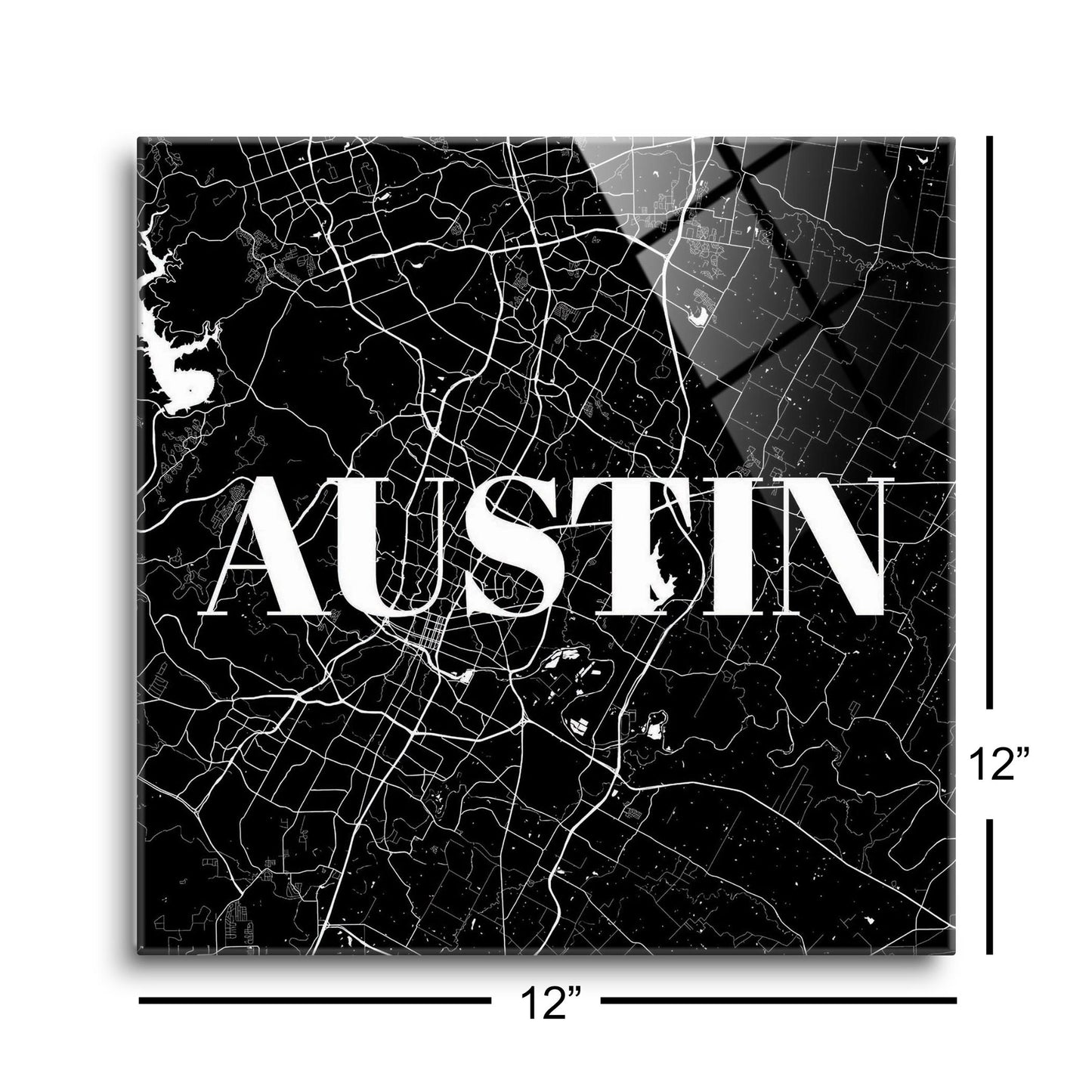 Minimalistic B&W Texas Austin Map | Hi-Def Glass Art | Eaches | Min 1