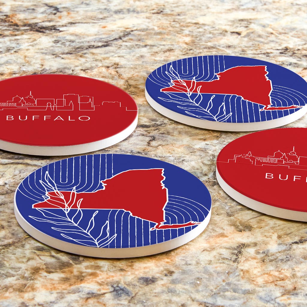 Red White And Blue New York State Buffalo Skyline | Absorbent Coasters | Set of 4 | Min 2