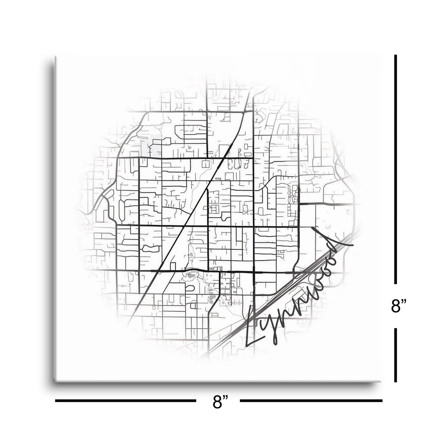 Minimalistic B&W Washington Lynnwood Circle Map | Hi-Def Glass Art | Eaches | Min 2