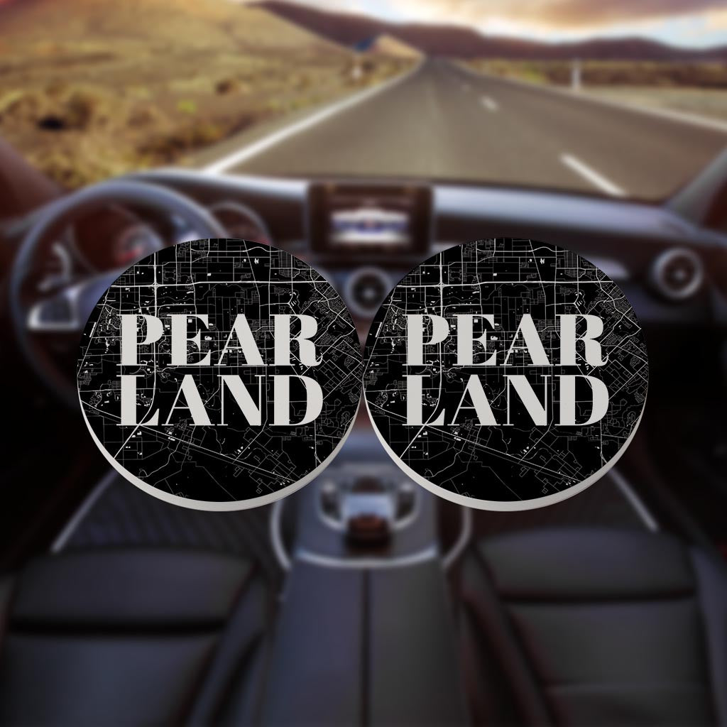 Minimalistic B&W Texas Pearland City Map | Absorbent Car Coasters | Set of 2 | Min 4