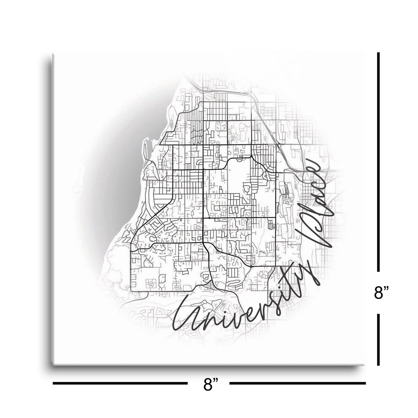 Minimalistic B&W Washington University Place Circle Map | Hi-Def Glass Art | Eaches | Min 2