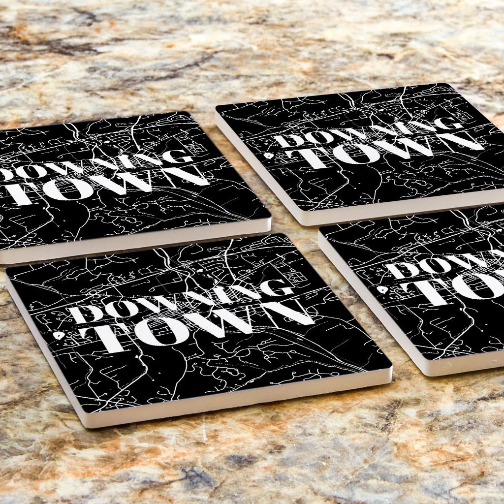 Minimalistic B&W Pennsylvania Downingtown Map | Absorbent Coasters | Set of 4 | Min 2