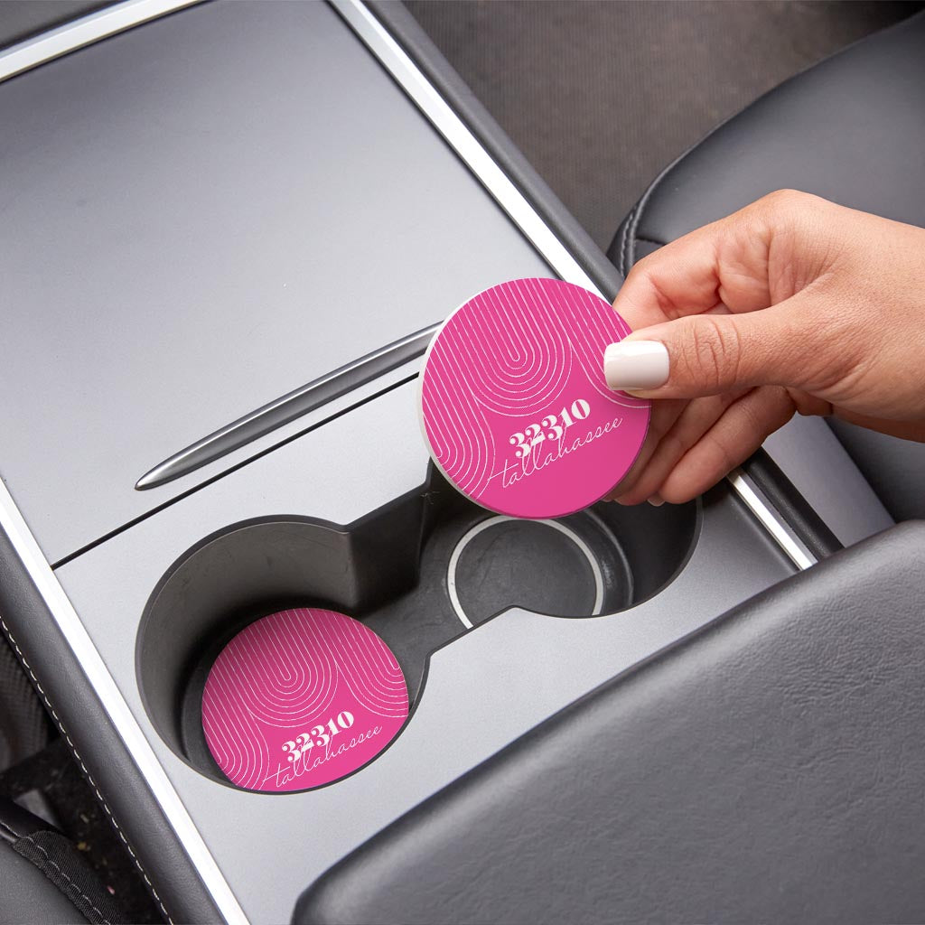 Bright Modern City Zip On Pink Florida Tallahassee | Absorbent Car Coasters | Set of 2 | Min 4