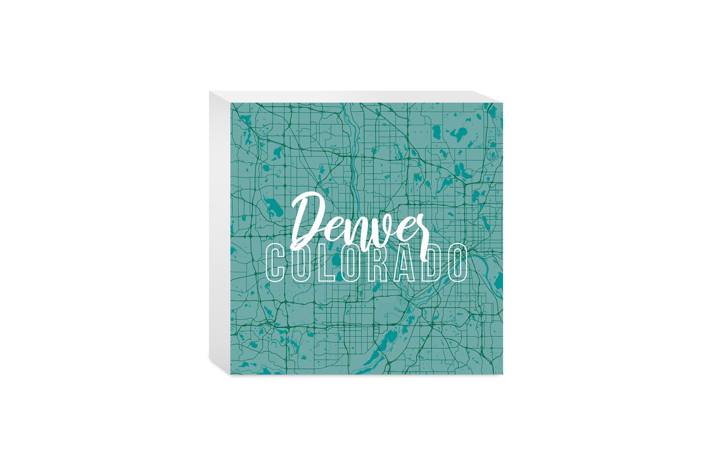 Boho Color Blue Map Colorado Denver | Wood Block | Eaches | Min 4