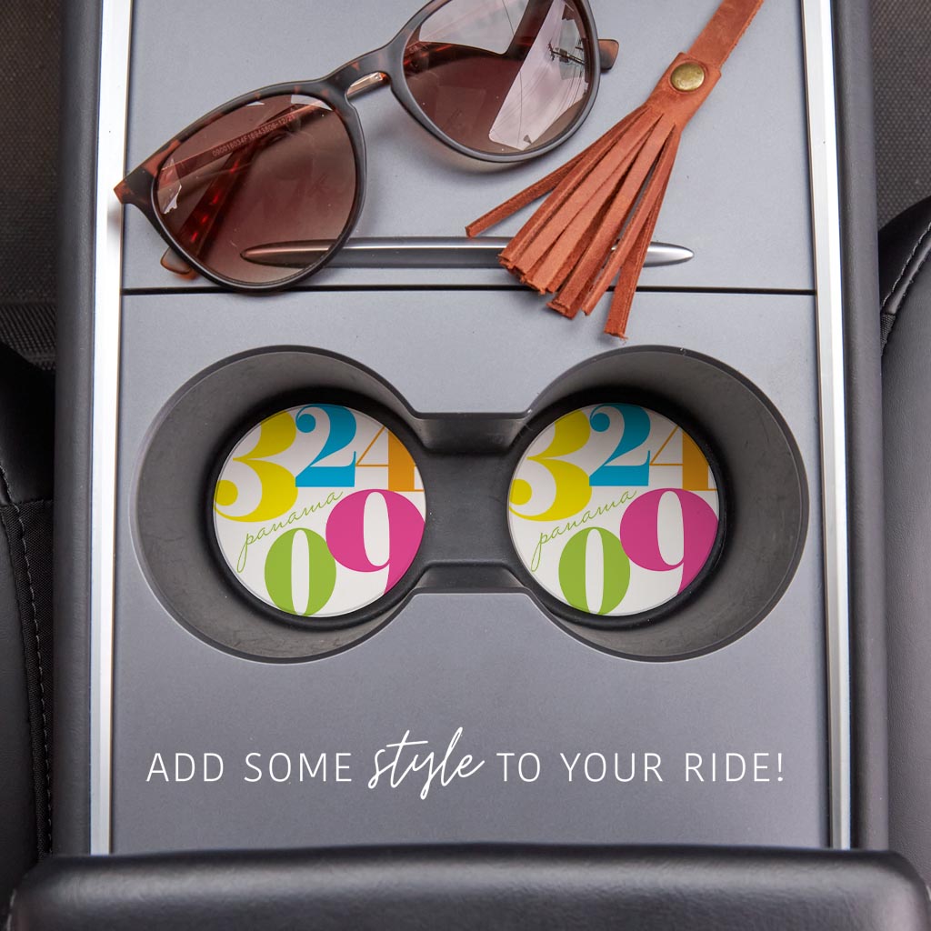 Bright Modern Color Block City Zip Florida Panama | Absorbent Car Coasters | Set of 2 | Min 4