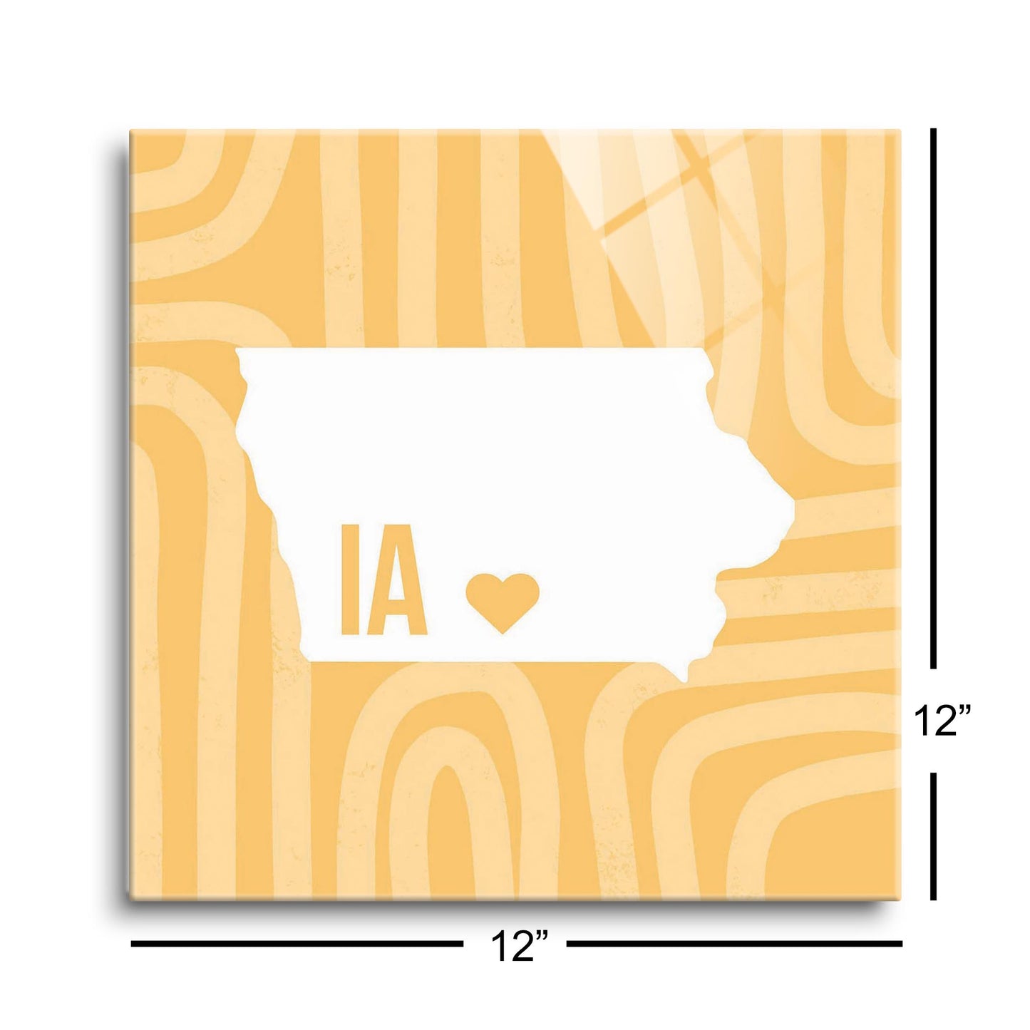 Boho Color Heart State On Yellow Iowa | Hi-Def Glass Art | Eaches | Min 1