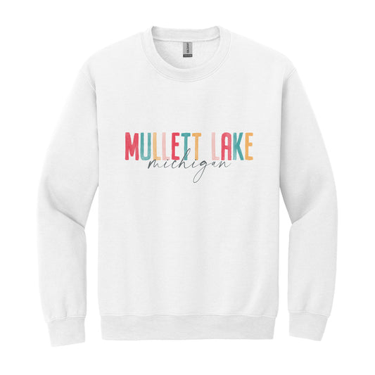 Gildan Sweatshirt White-Watercolor City Mullett Lake Michigan