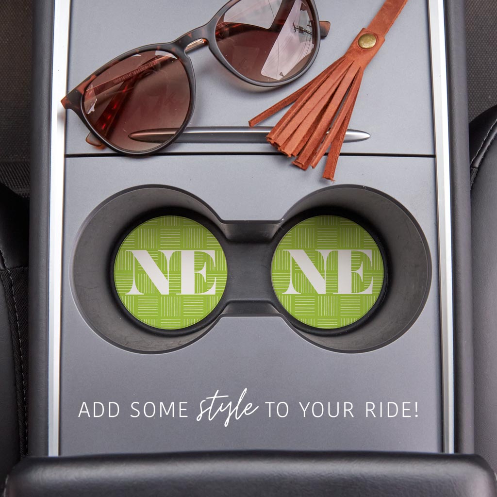 Bright Modern Abbreviated On Green Nebraska| Absorbent Car Coasters | Set of 2 | Min 4