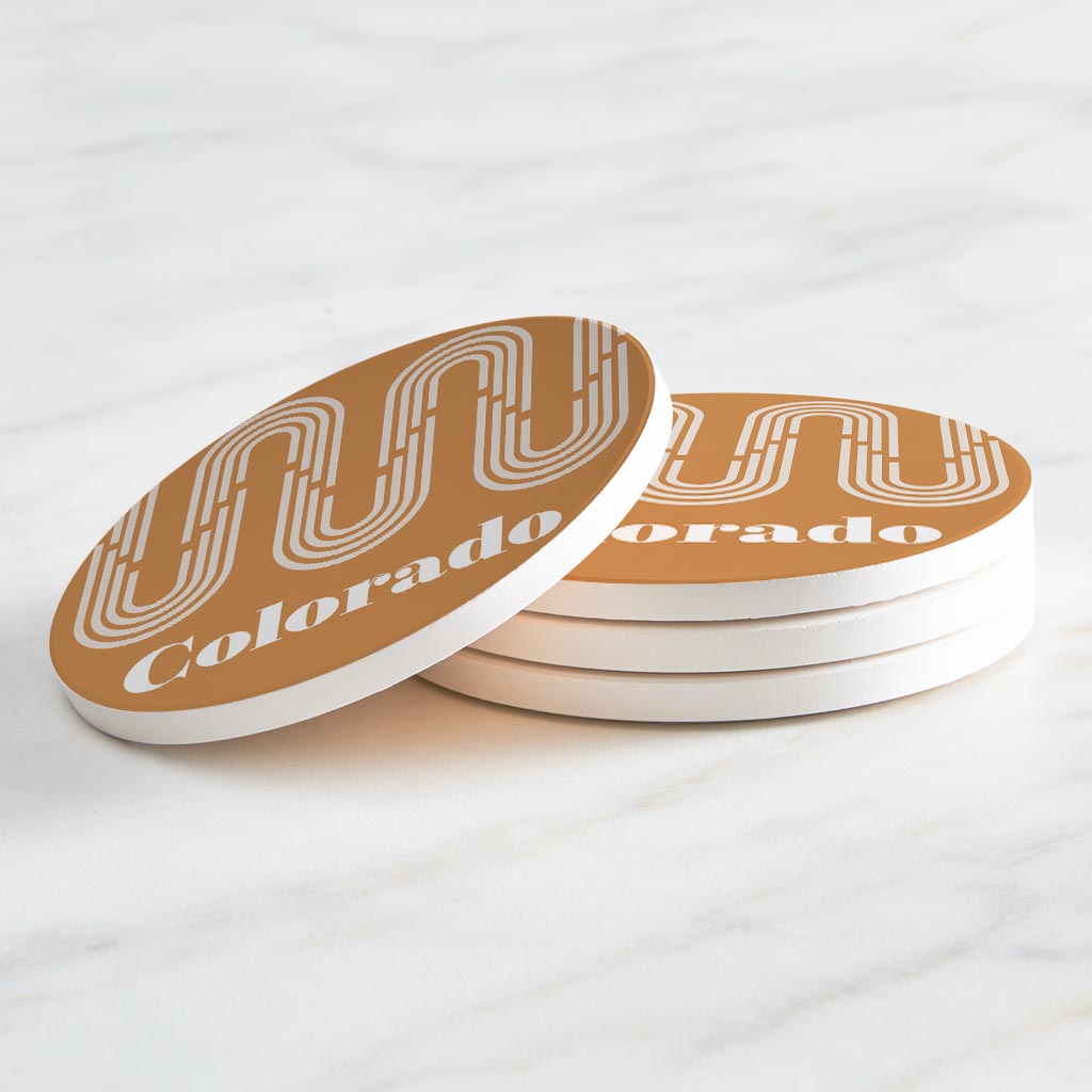 Vintage Groove Yellow Wave Lines Colorado| Absorbent Coasters | Set of 4 | Min 2