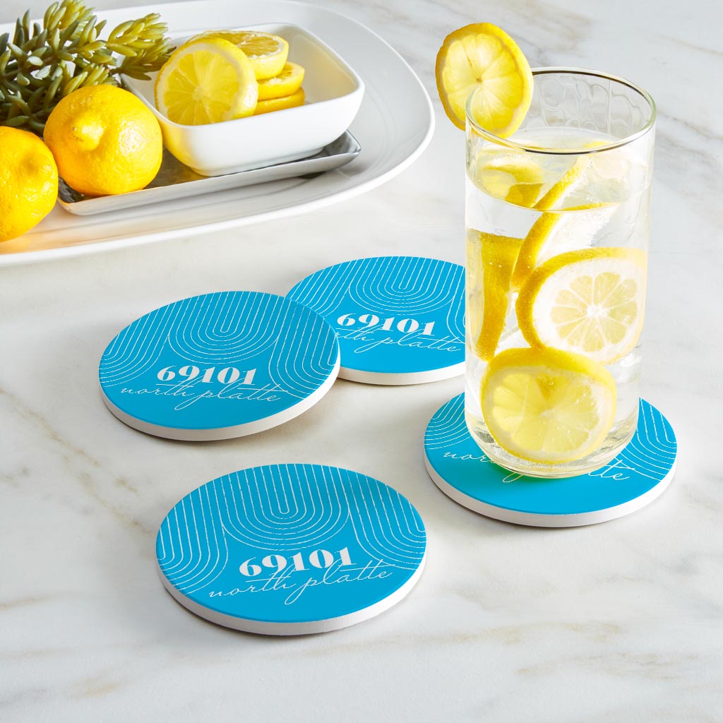 Bright Modern City Zip On Teal Nebraska North Platte | Absorbent Coasters | Set of 4 | Min 2