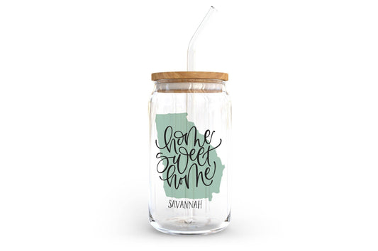 Glass Tumbler, Cold Brew Glass, Custom, City/State, 16 Oz
