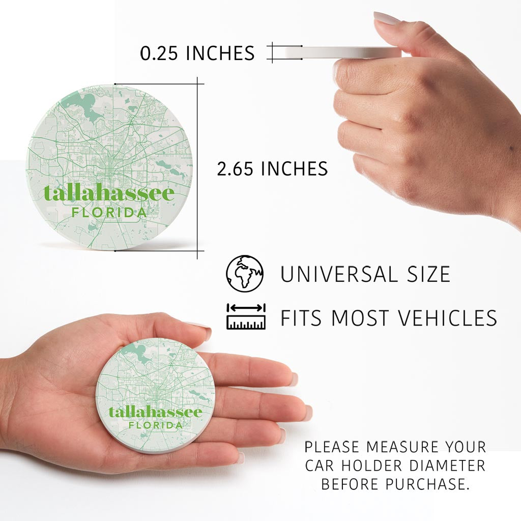 Bright Modern Green Map Florida Tallahassee | Absorbent Car Coasters | Set of 2 | Min 4