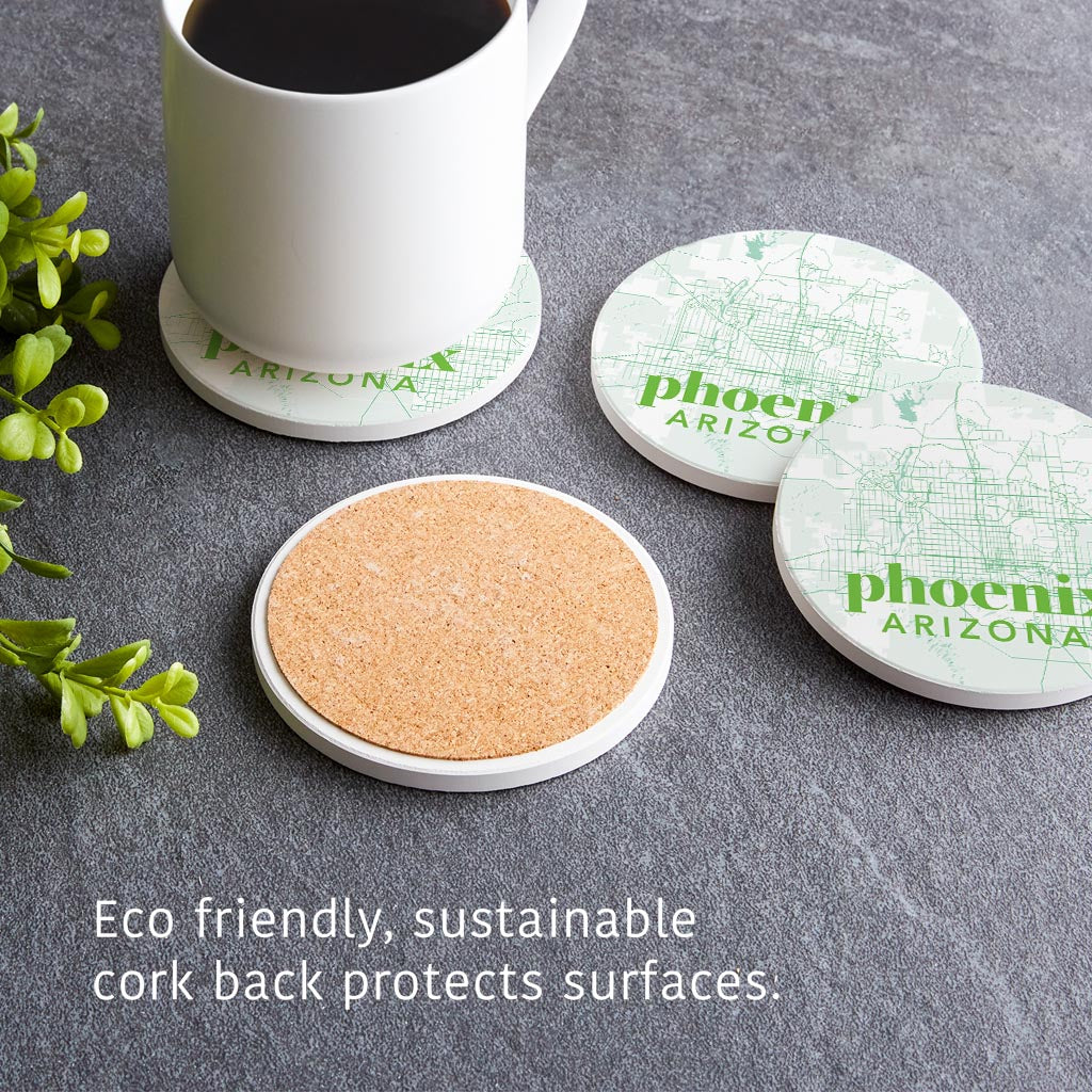 Bright Modern Green Map Arizona Phoenix| Absorbent Coasters | Set of 4 | Min 2