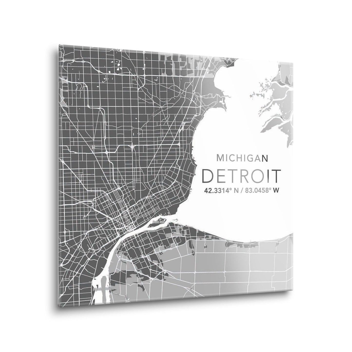Grey Detroit Michigan Map & Coordinates | 12x12