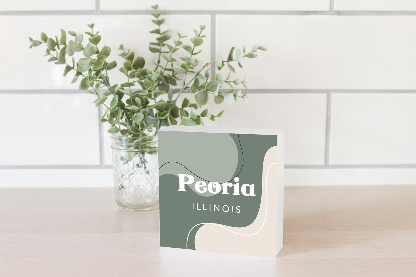 Vintage Groove Fluid Green Illinois Peoria| Wood Block | Eaches | Min 4