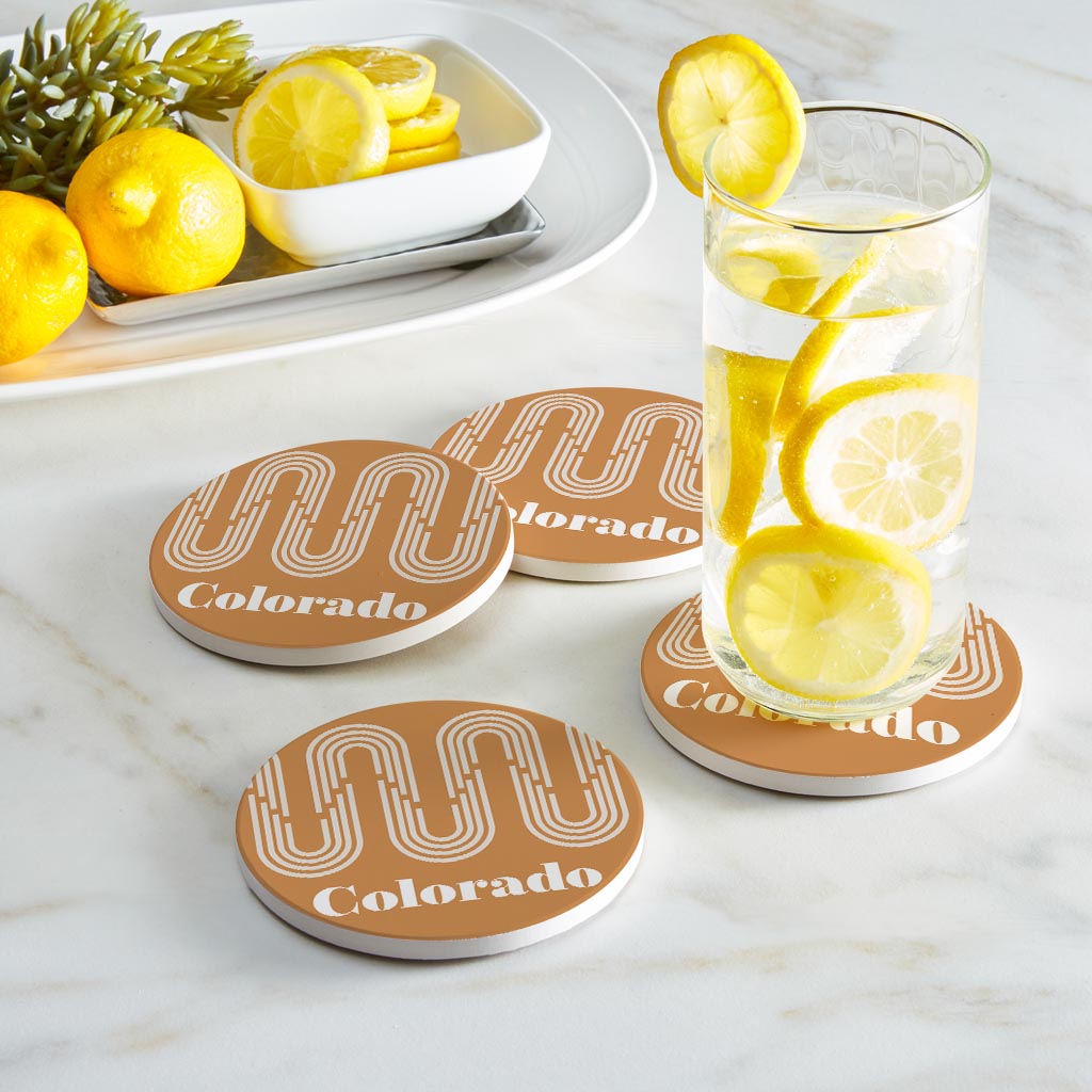 Vintage Groove Yellow Wave Lines Colorado| Absorbent Coasters | Set of 4 | Min 2