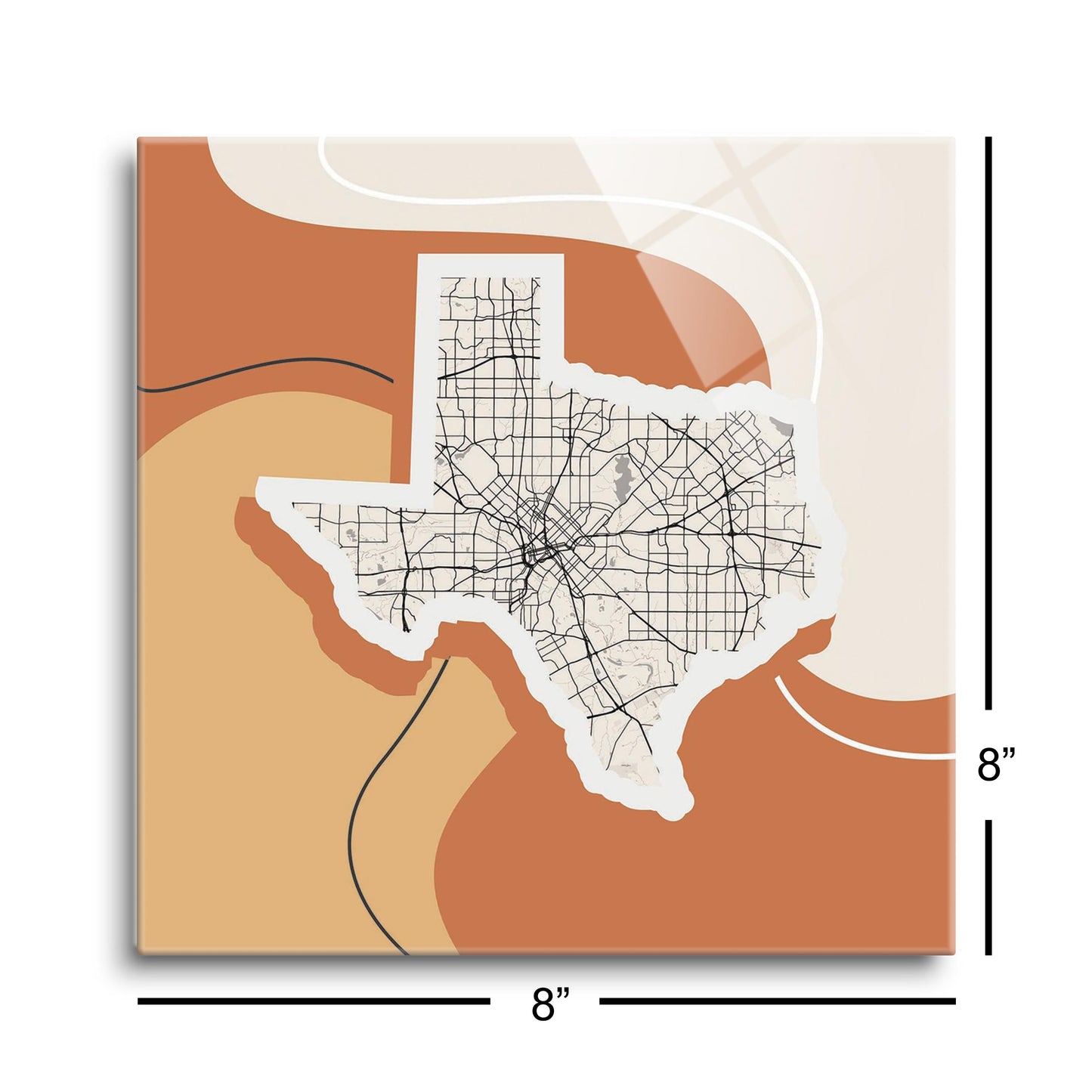 Vintage Groove Fluid Orange Map Texas Dallas | Hi-Def Glass Art | Eaches | Min 2