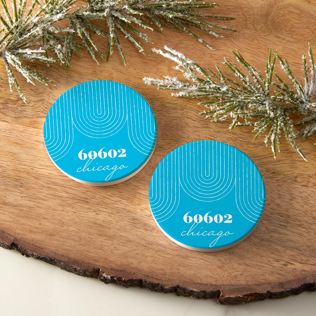 Bright Modern City Zip On Teal Illinois Chicago | Absorbent Car Coasters | Set of 2 | Min 4