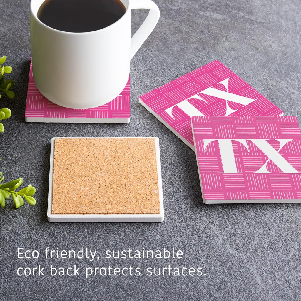 Bright Modern Abbreviated On Pink Texas | Absorbent Coasters | Set of 4 | Min 2