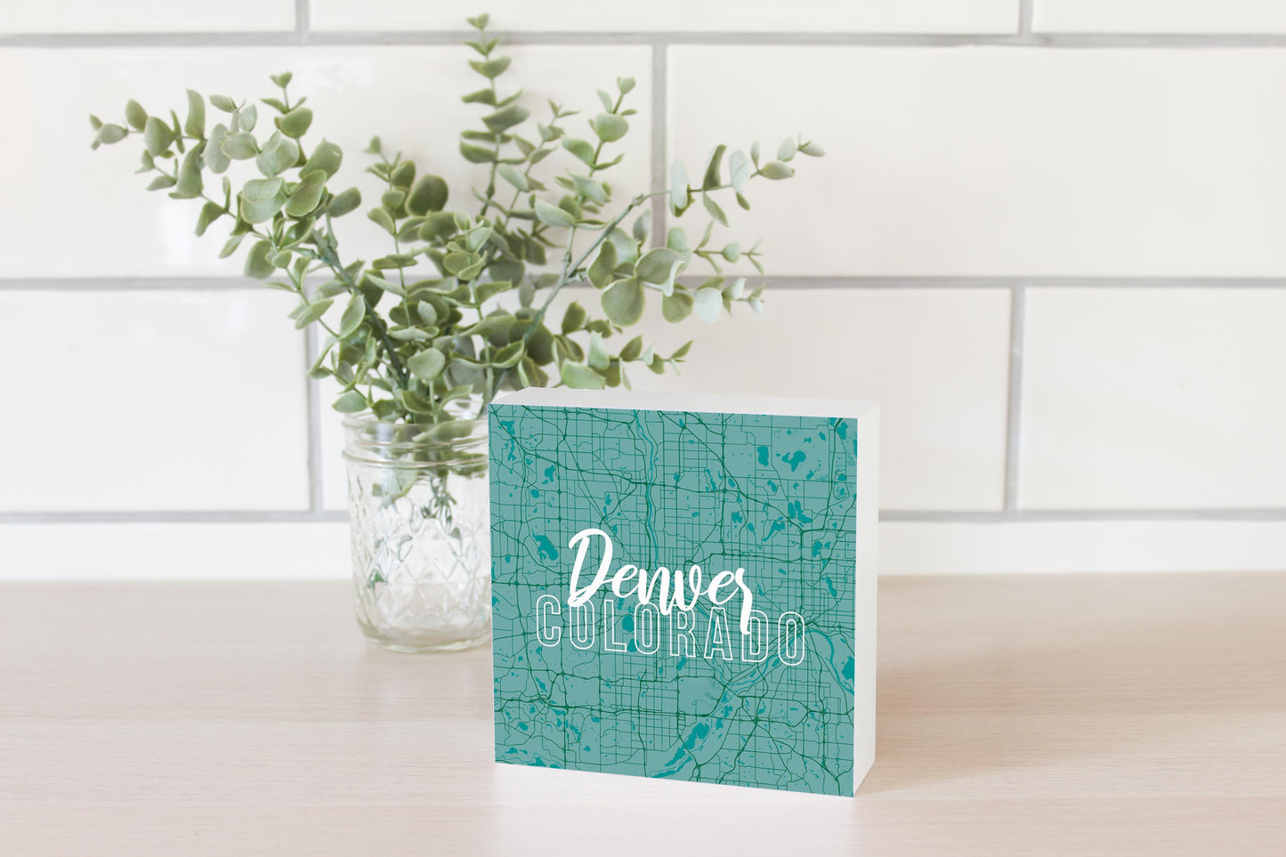 Boho Color Blue Map Colorado Denver | Wood Block | Eaches | Min 4