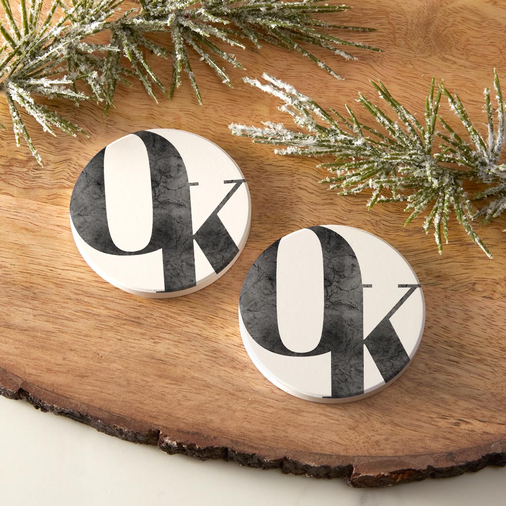 Minimalistic B&W Ardmore Ok White Initials | Absorbent Car Coasters | Set of 2 | Min 4