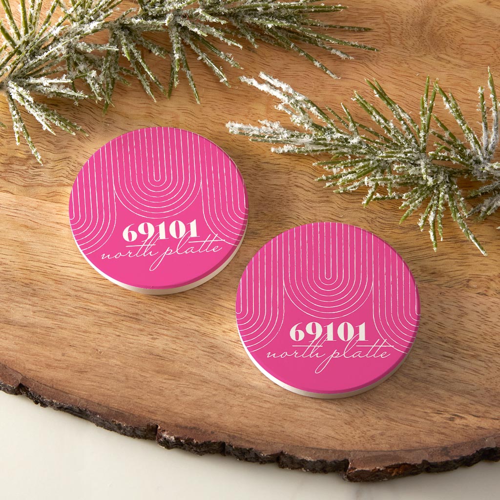 Bright Modern City Zip On Pink Nebraska North Platte | Absorbent Car Coasters | Set of 2 | Min 4