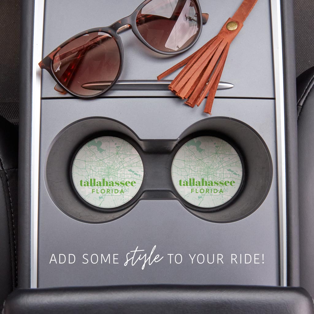 Bright Modern Green Map Florida Tallahassee | Absorbent Car Coasters | Set of 2 | Min 4