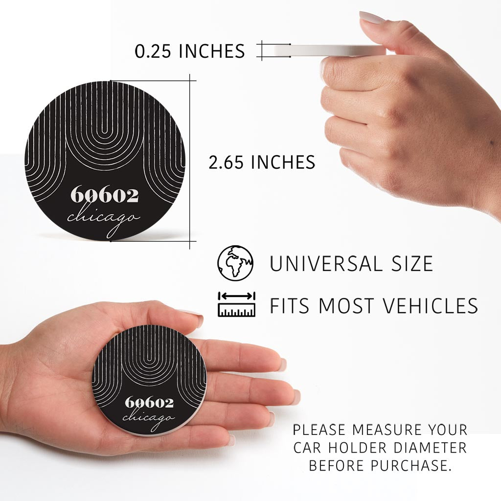 Black And White City Zip On Black Illinois Chicago | Absorbent Car Coasters | Set of 2 | Min 4