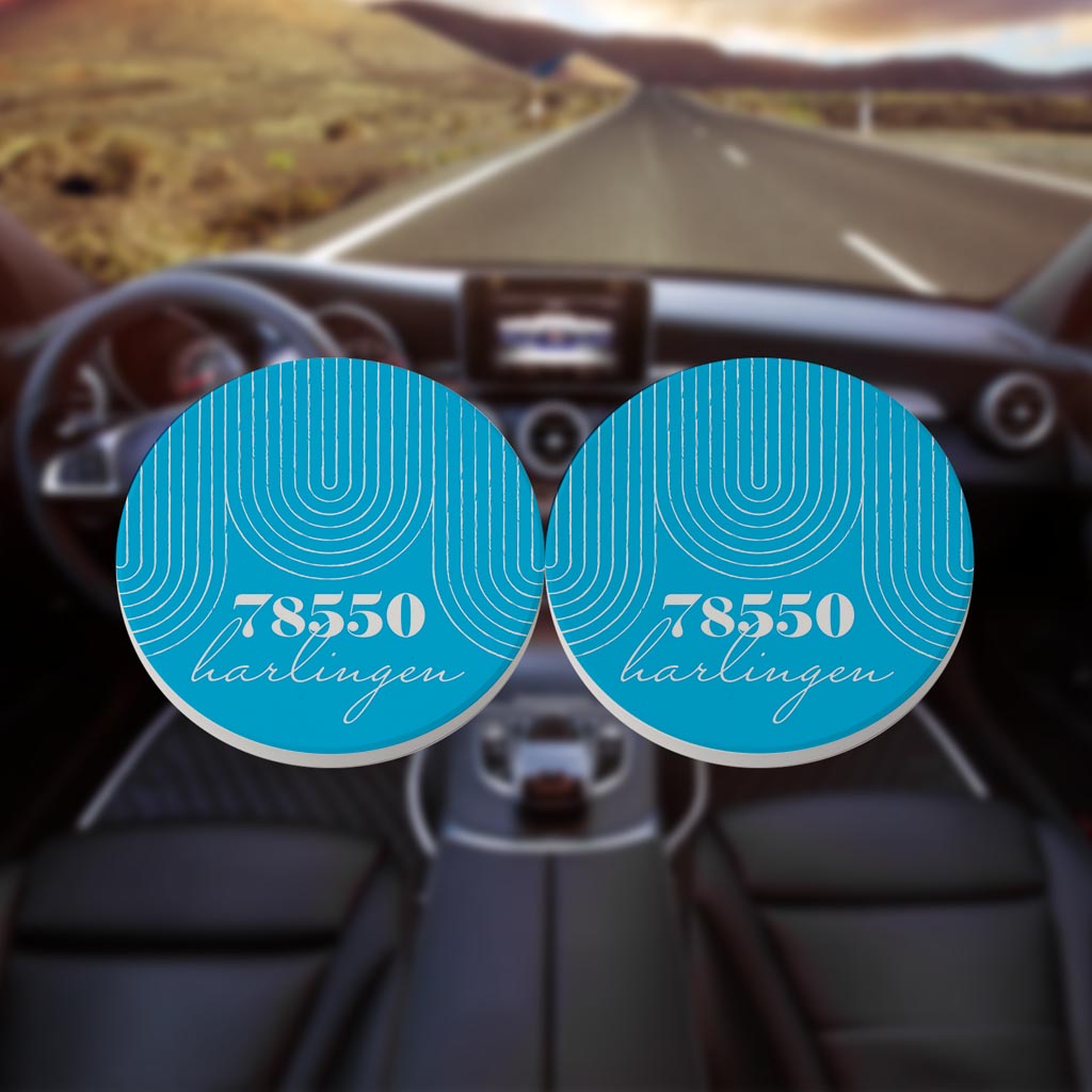 Bright Modern City Zip On Teal Texas Harlingen | Absorbent Car Coasters | Set of 2 | Min 4